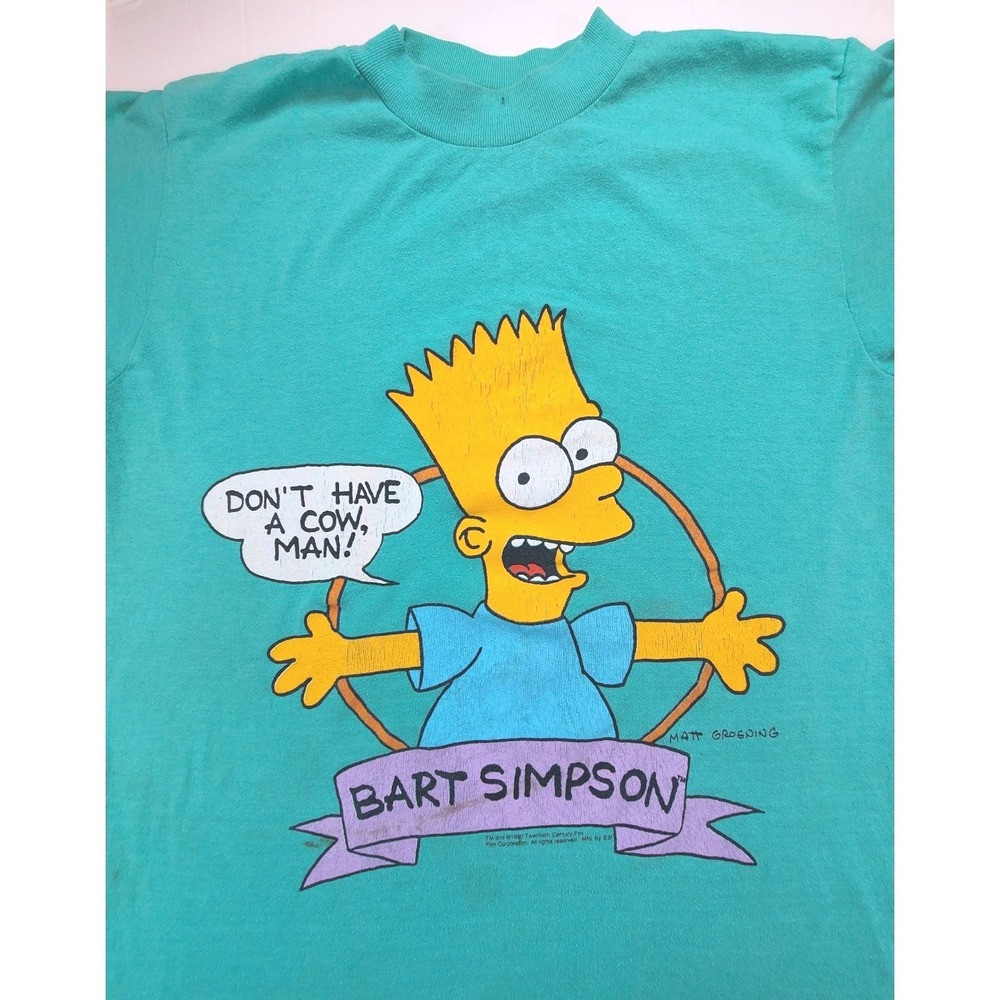 Vintage 1990 Bart Simpson SSI T‎ Shirt Mens Medium Teal Single Stitch Simpsons